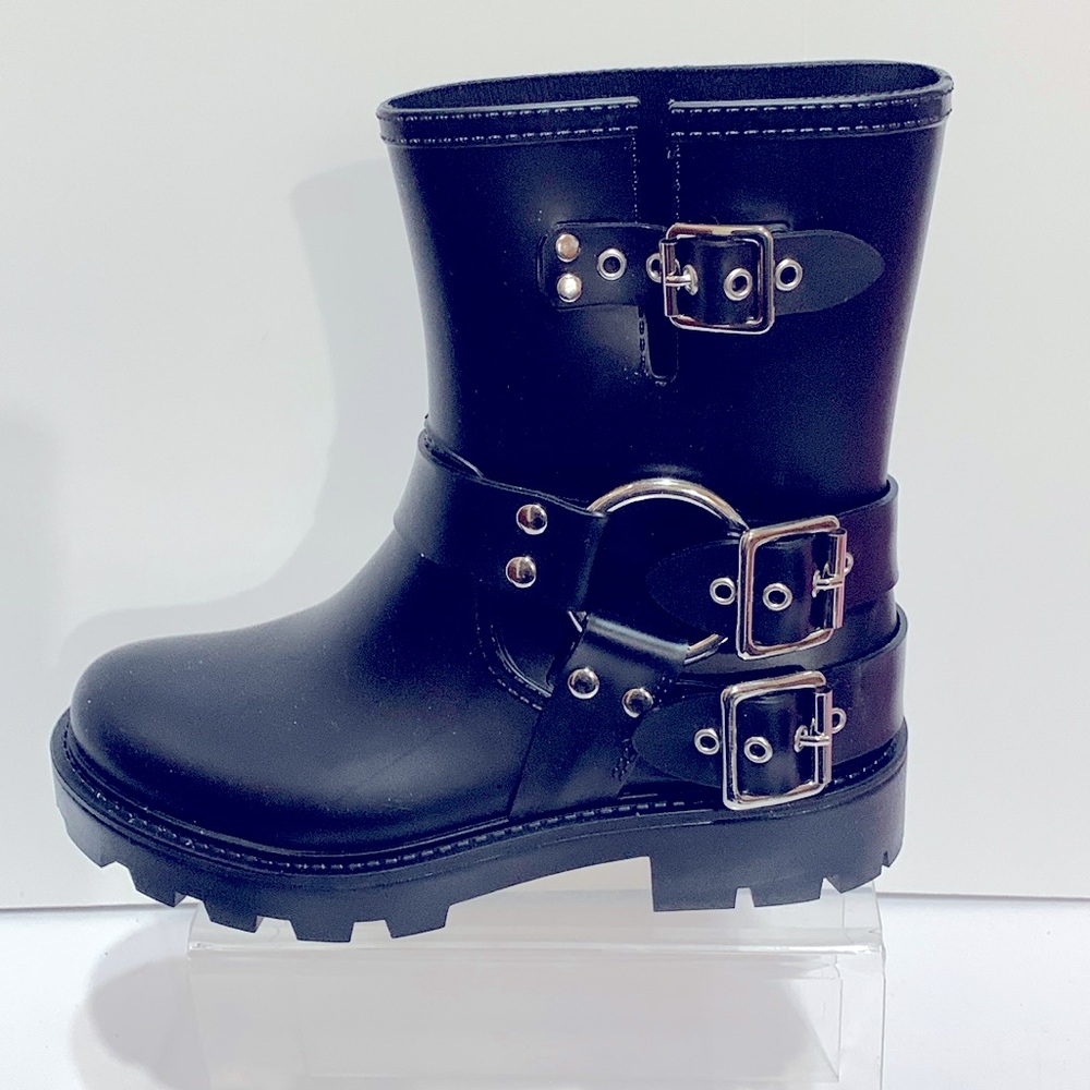 Jeffrey Campbell Black moto rubber boot NEW